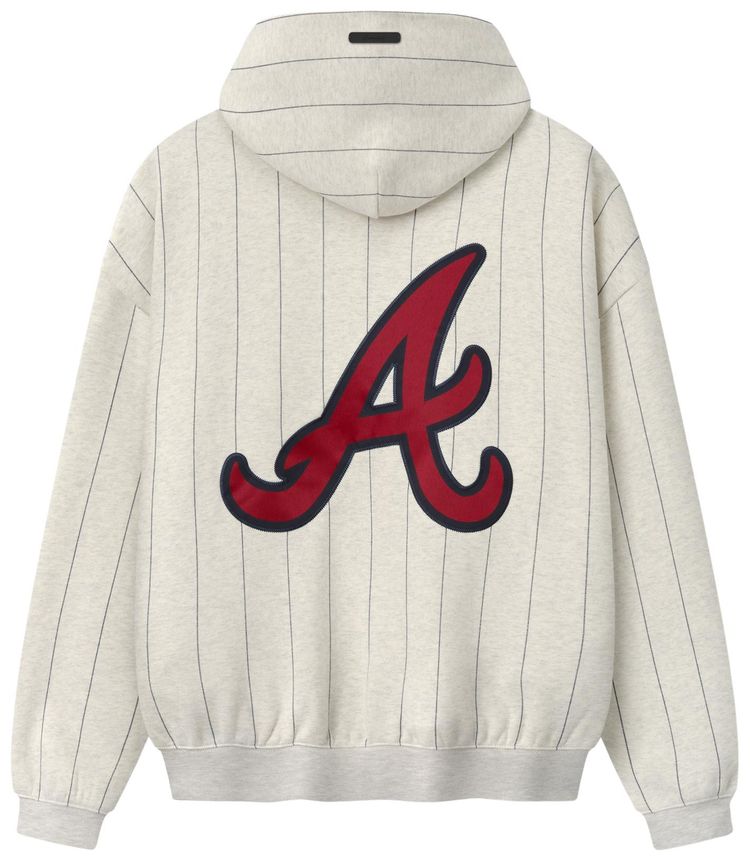 Fear of God Essentials Braves Sport Hoodie Oatmeal Heather w Dark Sapphire Pinstripes