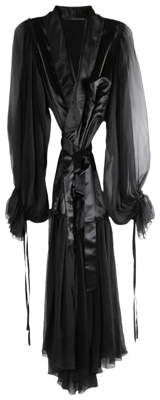 Ann Demeulemeester Silk Voile Creponne Ruffle Contrast Iria Fluid Robe Dress Black