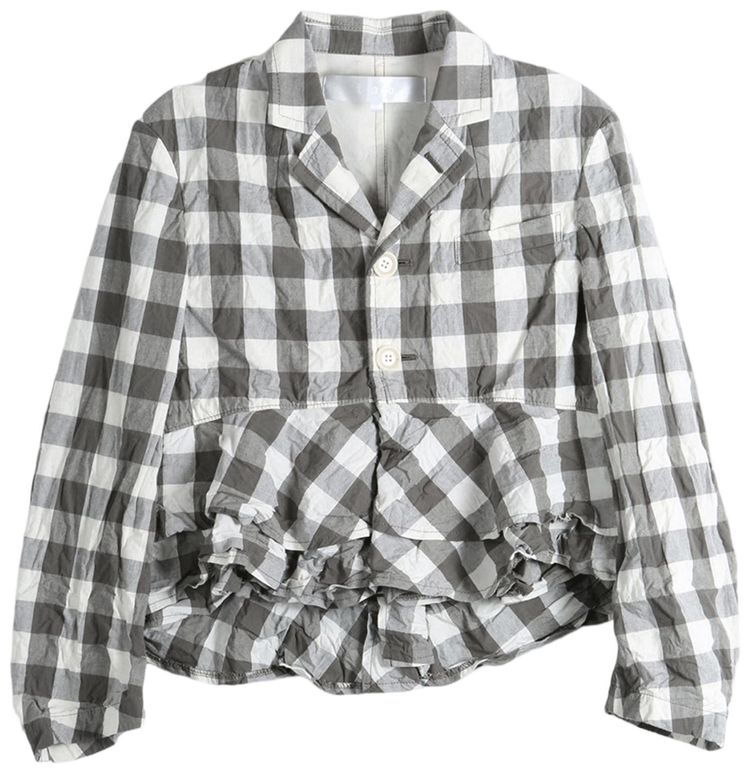 Tao Comme des Garcons Plaid Ruched Hem Jacket GreyWhite