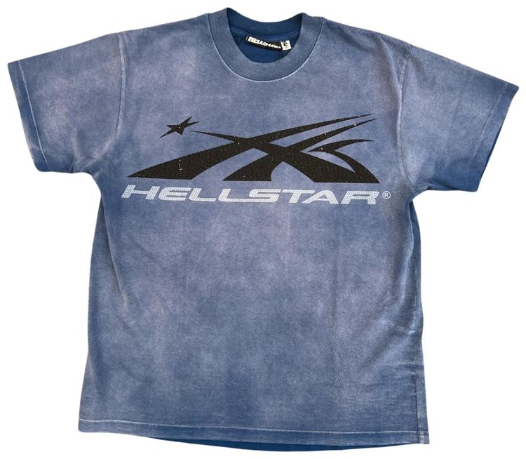Hellstar Rhinestones Classic Logo T Shirt Blue