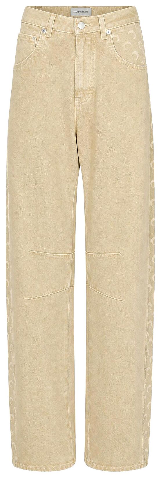 Marine Serre Faded Moon Denim Barrel Jeans Dark Beige