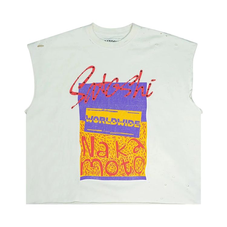 Satoshi Nakamoto Worldwide Cut Off T Shirt Vintage White
