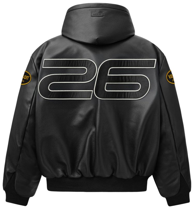 Fear of God Essentials Vanson Essentials Leather Hooded Bomber Black