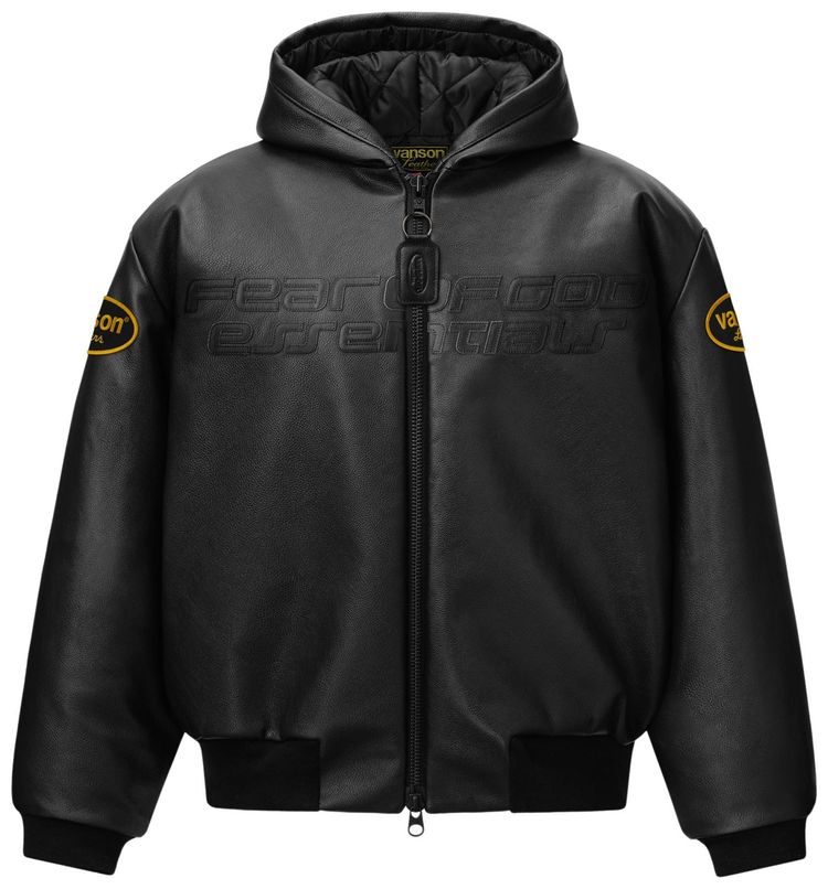 Fear of God Essentials Vanson Essentials Leather Hooded Bomber Black