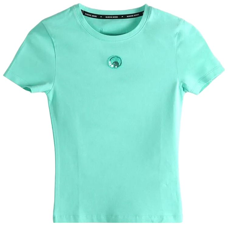 Marine Serre Pearl Logo Short Sleeve Fit T Shirt Light Aqua Green