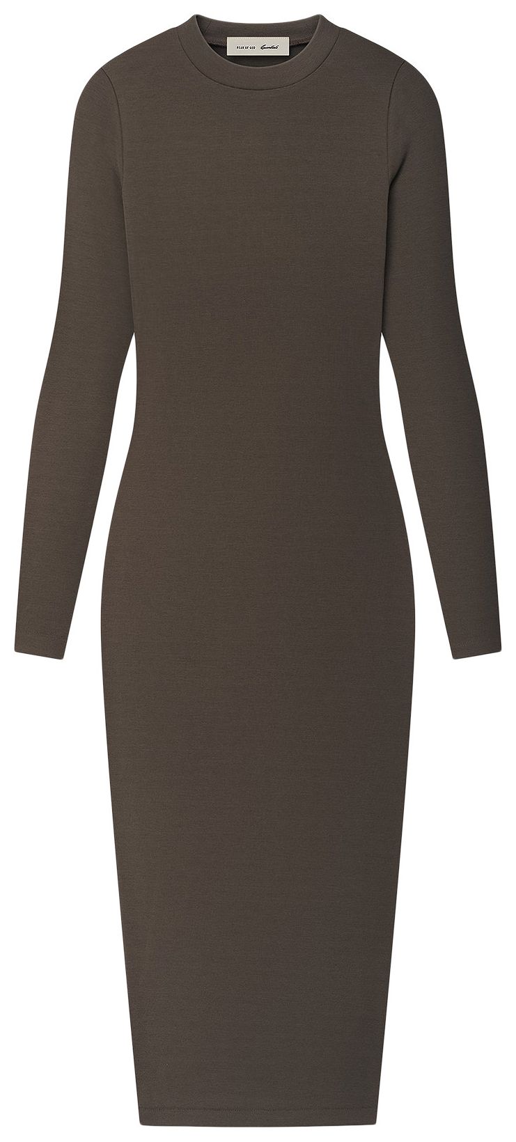 Fear of God Essentials Rib Knit Fitted Long Sleeve Dress Brown