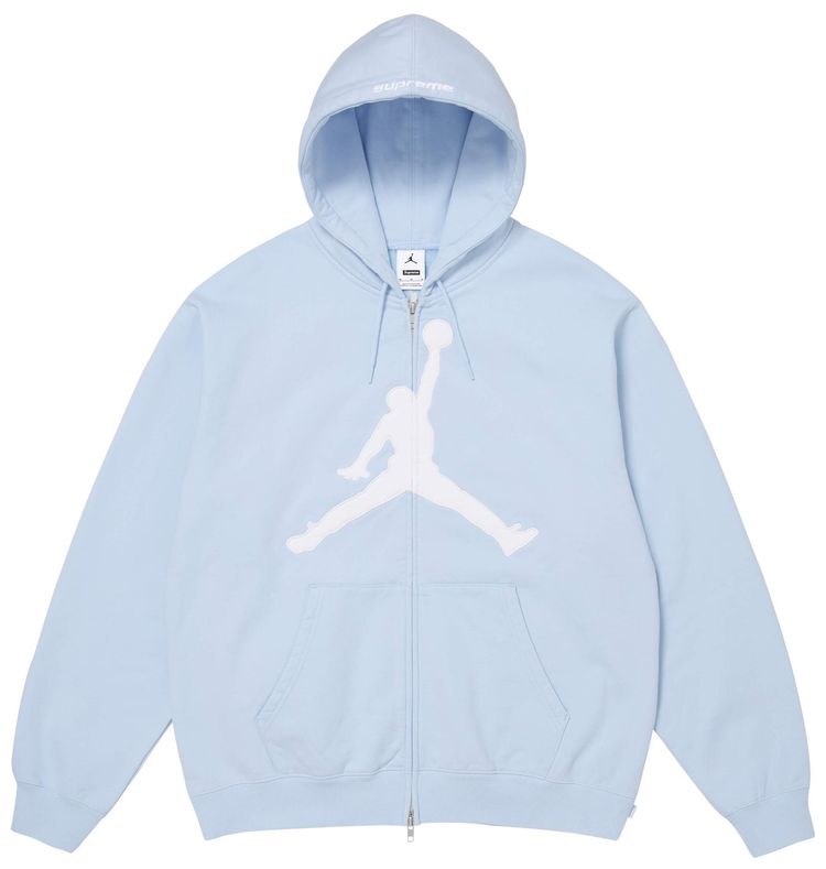 Supreme x Jordan Zip Up Hooded Sweatshirt Light Blue