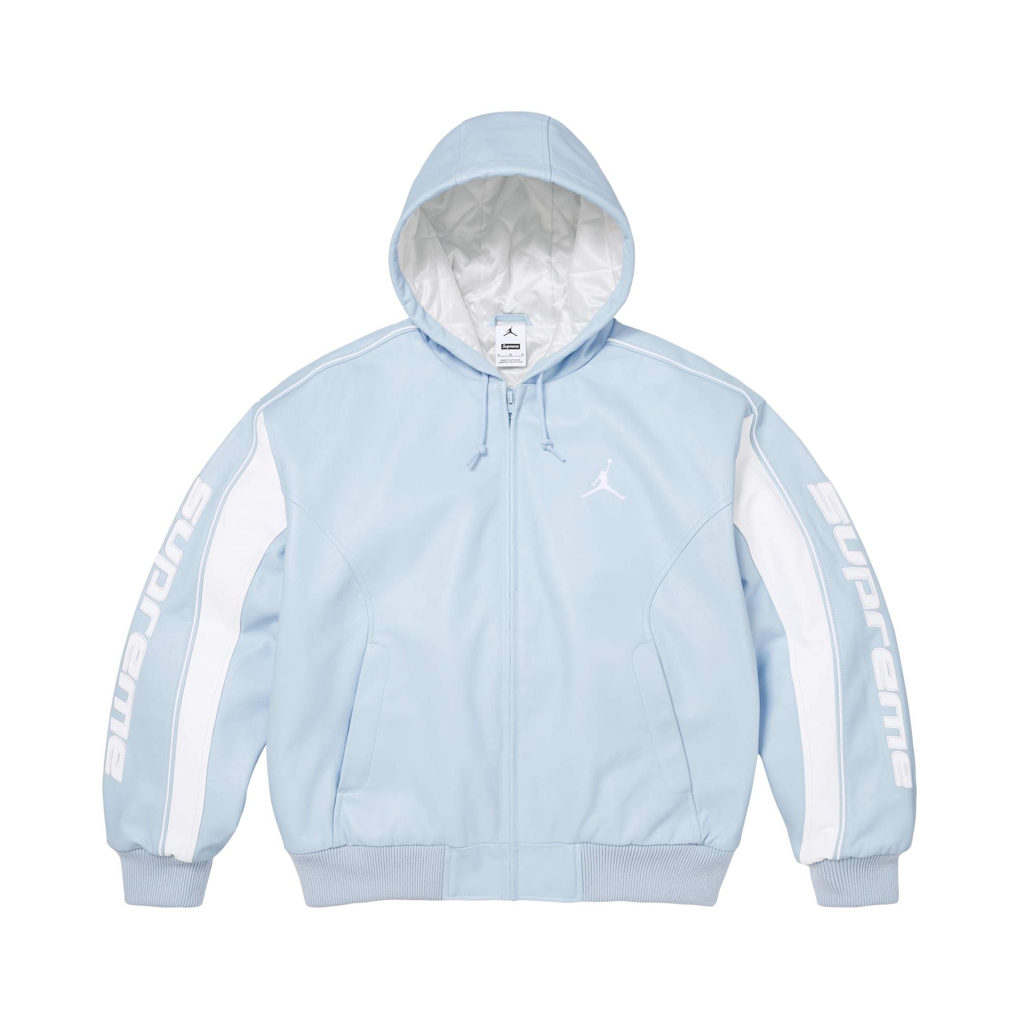 Buy Supreme x Jordan Hooded Leather Jacket 'Light Blue' - SS26J10