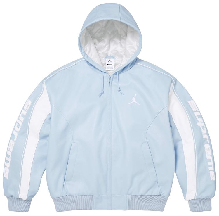 Supreme x Jordan Hooded Leather Jacket Light Blue