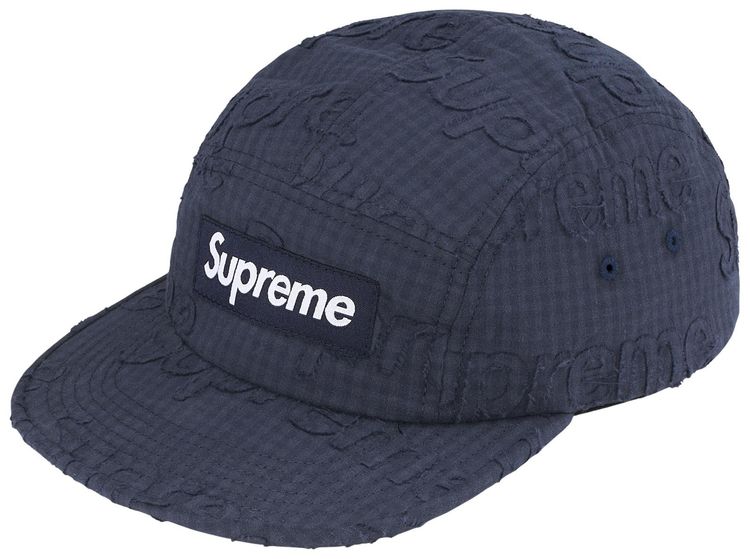 Supreme Monogram Gingham Camp Cap Navy