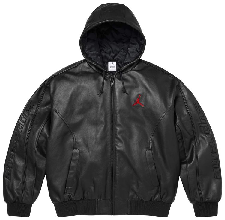 Supreme x Jordan Hooded Leather Jacket Black