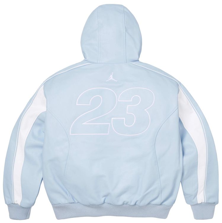 Supreme x Jordan Hooded Leather Jacket Light Blue