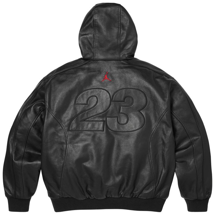 Supreme x Jordan Hooded Leather Jacket Black