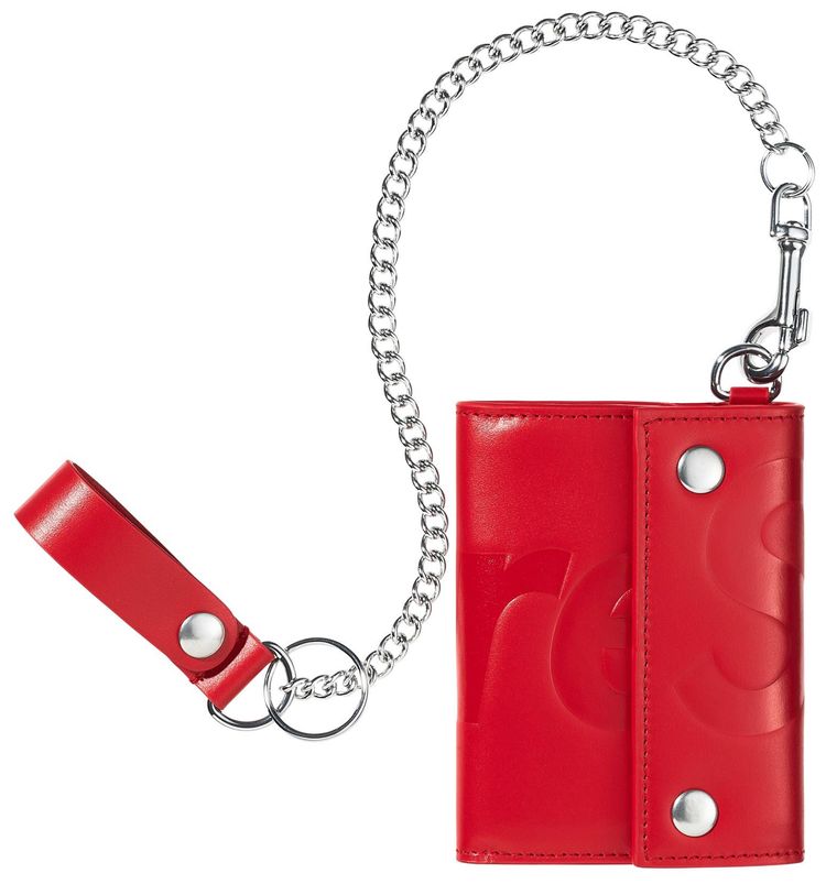 Supreme Leather Chain Wallet Red