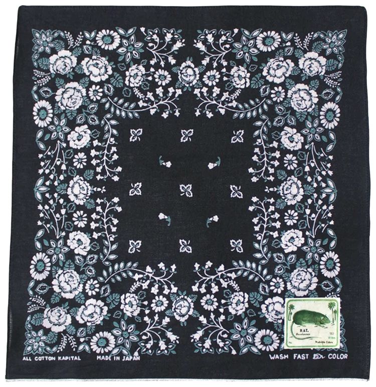 Kapital Fastcolor Selvedge Bandana Churchill Garden Black
