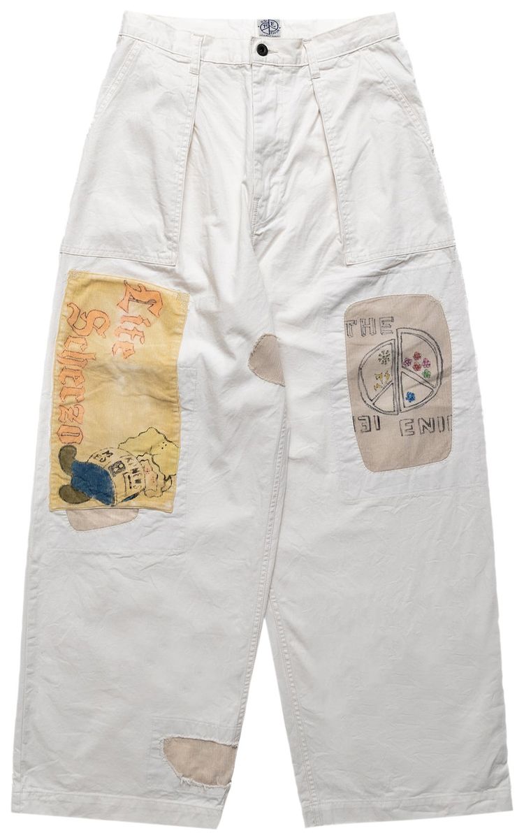 Kapital Rough Face Twill Fatigue Baggy Pants Ecru