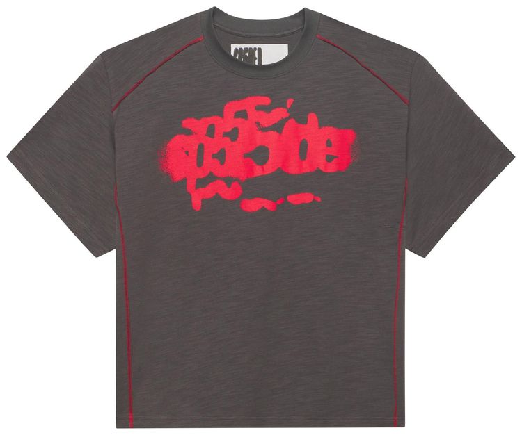 Sp5der Slate Contrast Stitch Slub Tee Black