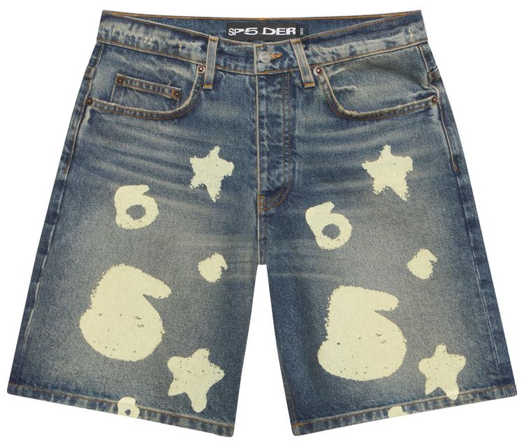 Sp5der Indigo Beluga Denim Short Blue