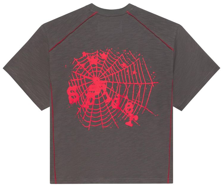 Sp5der Slate Contrast Stitch Slub Tee Black