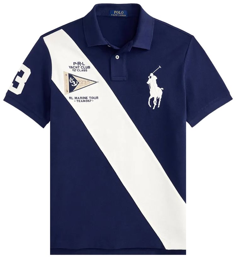 Polo Ralph Lauren Yacht Club Patch Custom Slim Polo Shirt Newport NavyNevis