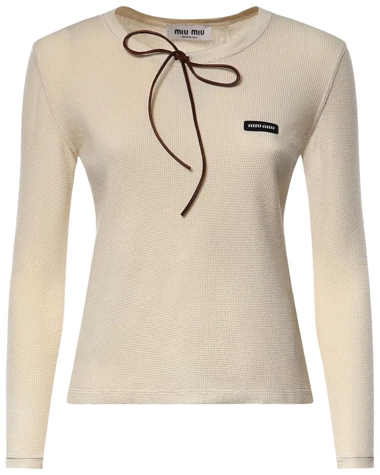 Miu Miu Cotton Bow T Shirt Ecru