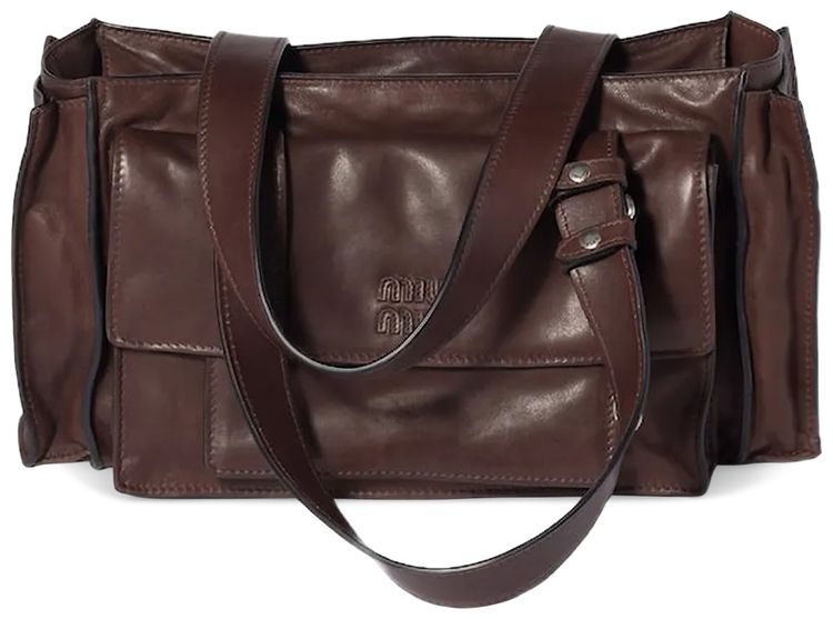 Miu Miu Utilitaire Nappa Leather Shopping Bag Sienna