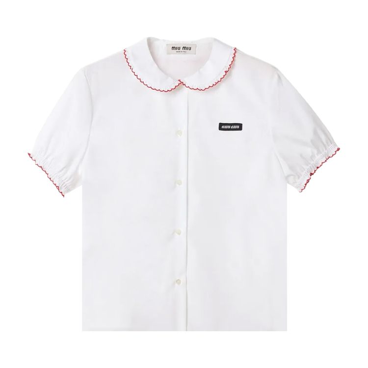 Miu Miu Embroidered Poplin Shirt WhiteBurgundy