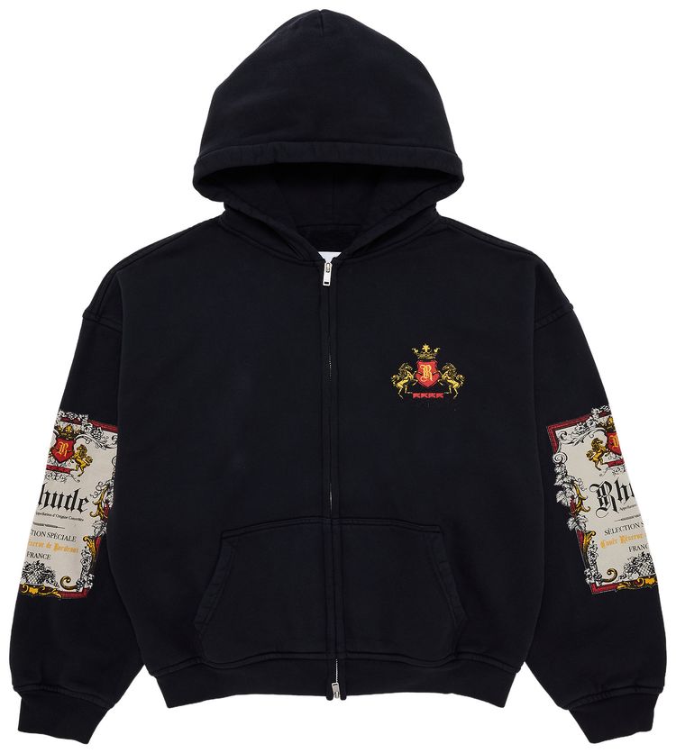 Rhude Bordeaux Reserve Zip Up Hoodie BlackWhiteRed