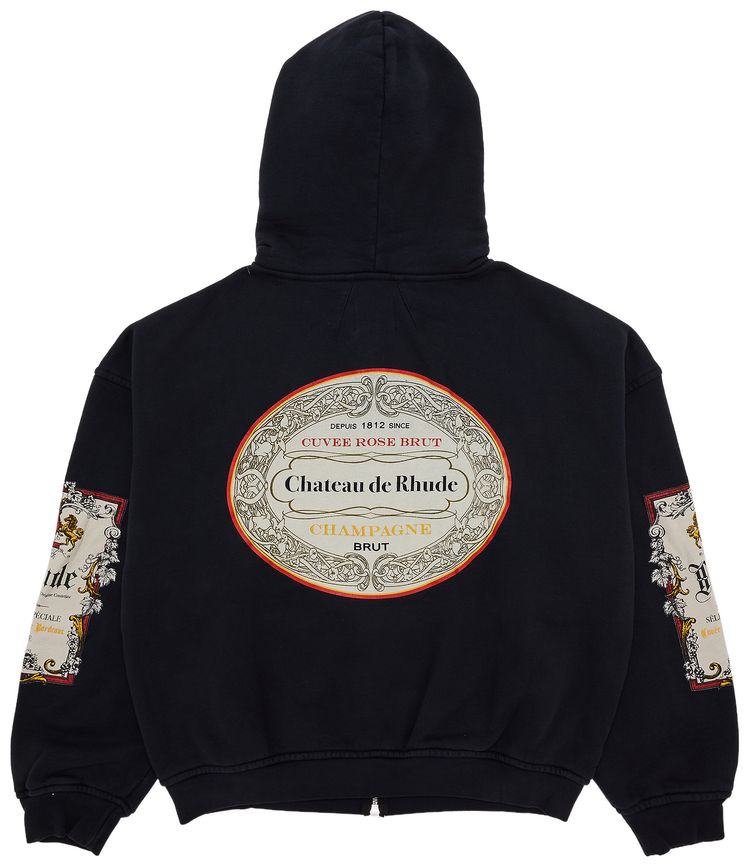 Rhude Bordeaux Reserve Zip Up Hoodie BlackWhiteRed