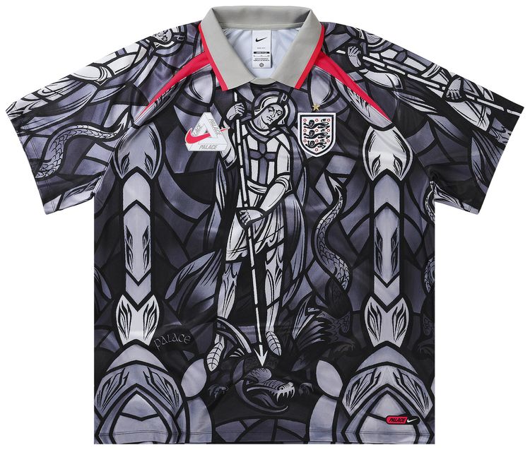 Palace x Nike England Dri Fit Football Jersey Pewter GreyBright Crimson