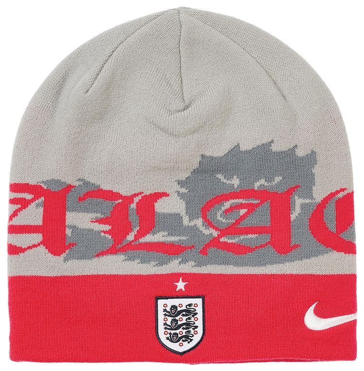 Palace x Nike England Uncuffed Beanie Pewter GreyCool GreyBright Crimson