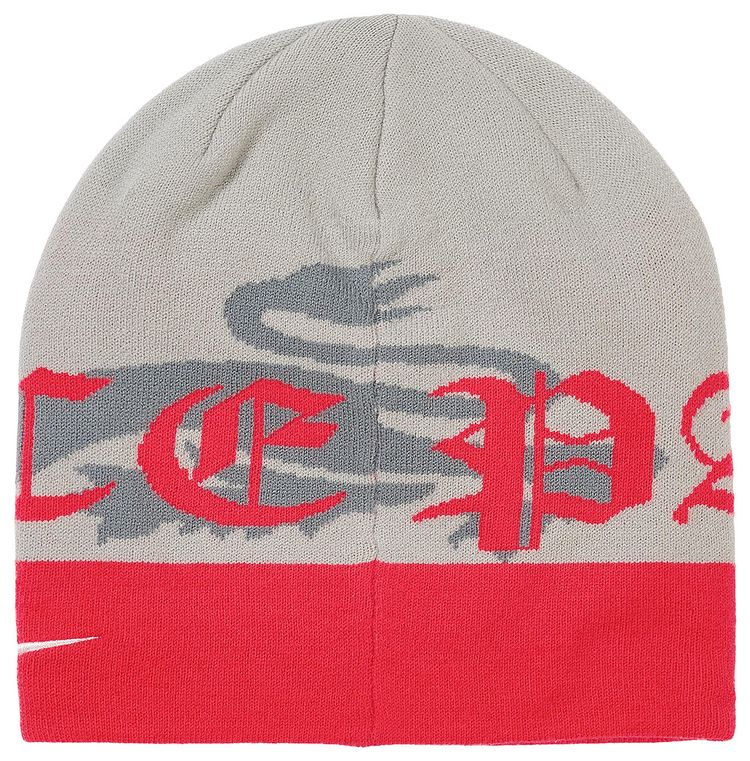 Palace x Nike England Uncuffed Beanie Pewter GreyCool GreyBright Crimson