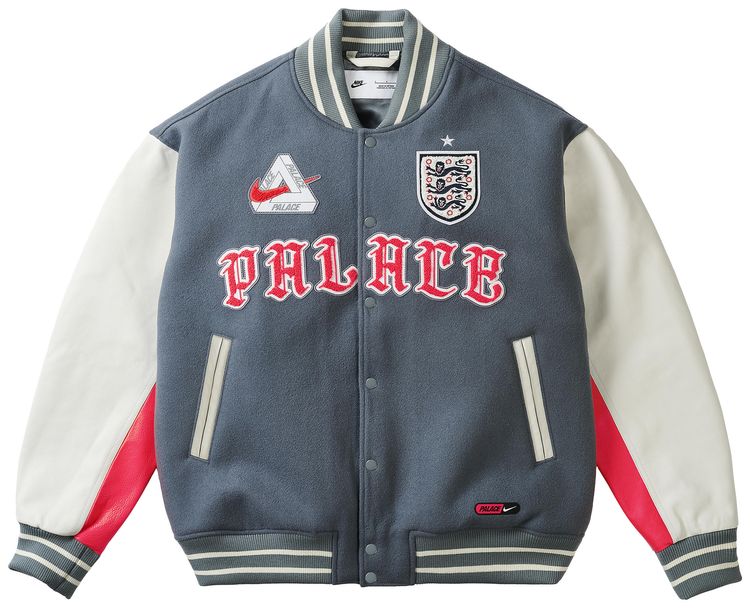 Palace x Nike England Varsity Jacket Cool GreyWhiteBright Crimson