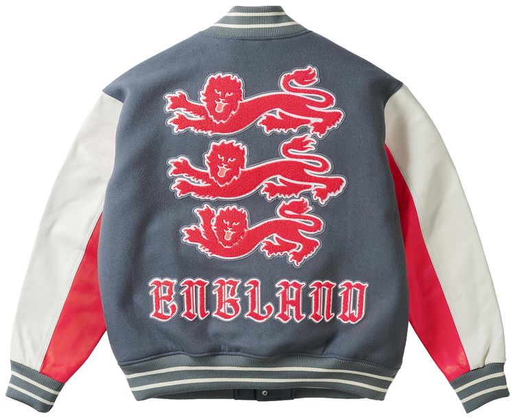 Palace x Nike England Varsity Jacket Cool GreyWhiteBright Crimson