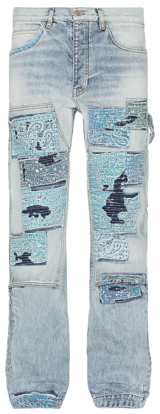 Amiri Patchwork Bandana Carpenter Straight Jean Denim Blue