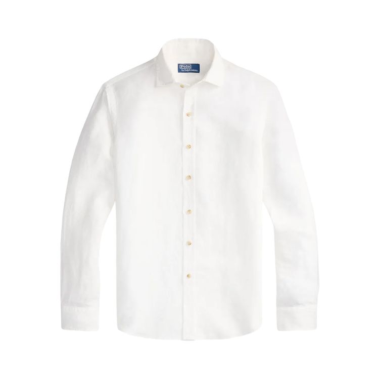 Polo Ralph Lauren Long Sleeve Custom Fit Slubby Linen Sport Shirt Ceramic White
