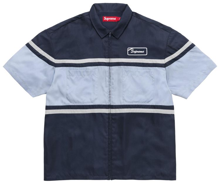Supreme Silk Zip Up Short Sleeve Shirt Navy