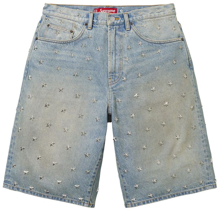 Supreme Stars Studded Baggy Denim Short Washed Indigo