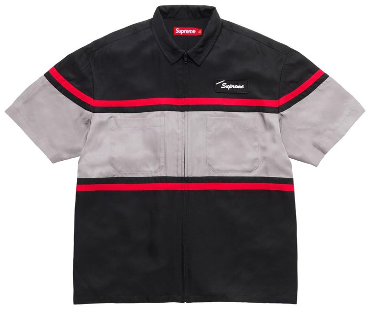 Supreme Silk Zip Up Short Sleeve Shirt Black