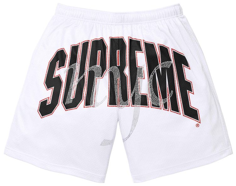 Supreme Rhinestone Mesh Short White