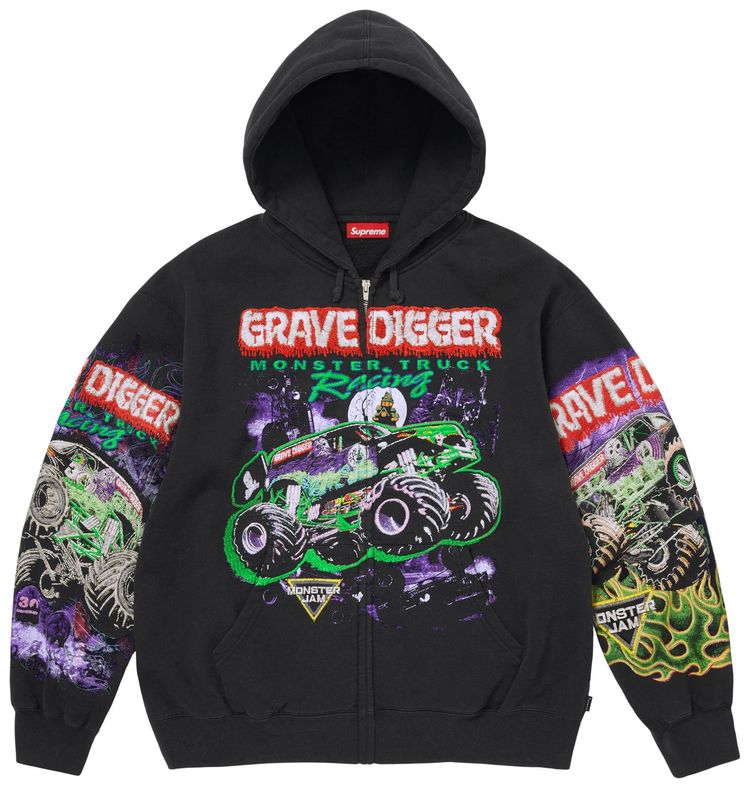 Supreme Monster Jam Grave Digger Zip Up Hooded Sweatshirt Black