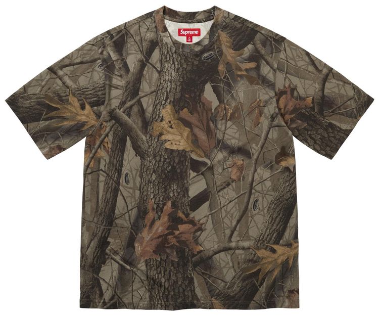 Supreme Rhinestone Script Short Sleeve Top Realtree Hardwoods Camo
