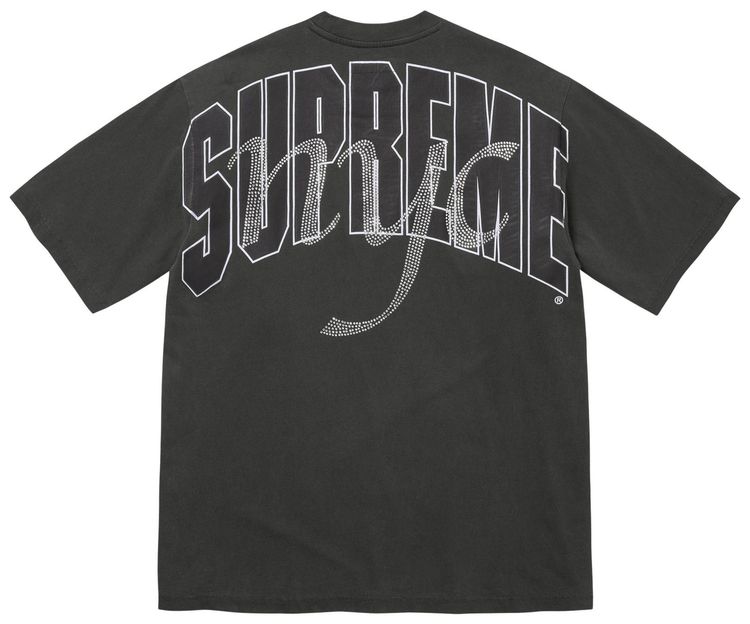 Supreme Rhinestone Script Short Sleeve Top Black