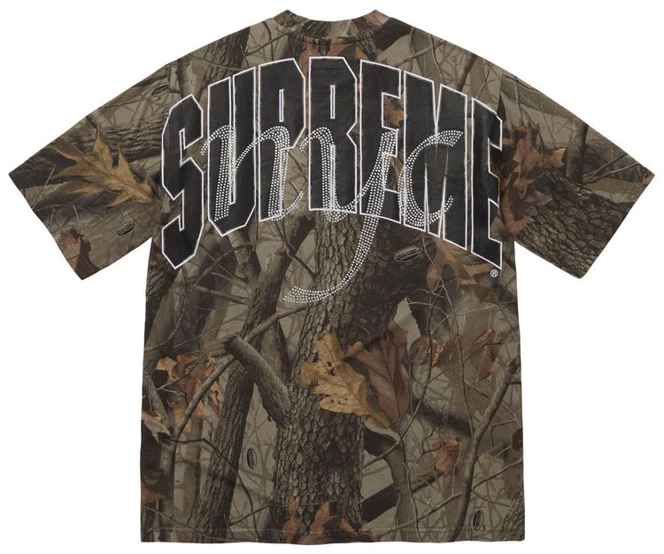 Supreme Rhinestone Script Short Sleeve Top Realtree Hardwoods Camo