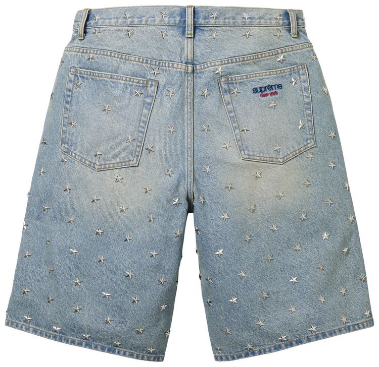 Supreme Stars Studded Baggy Denim Short Washed Indigo