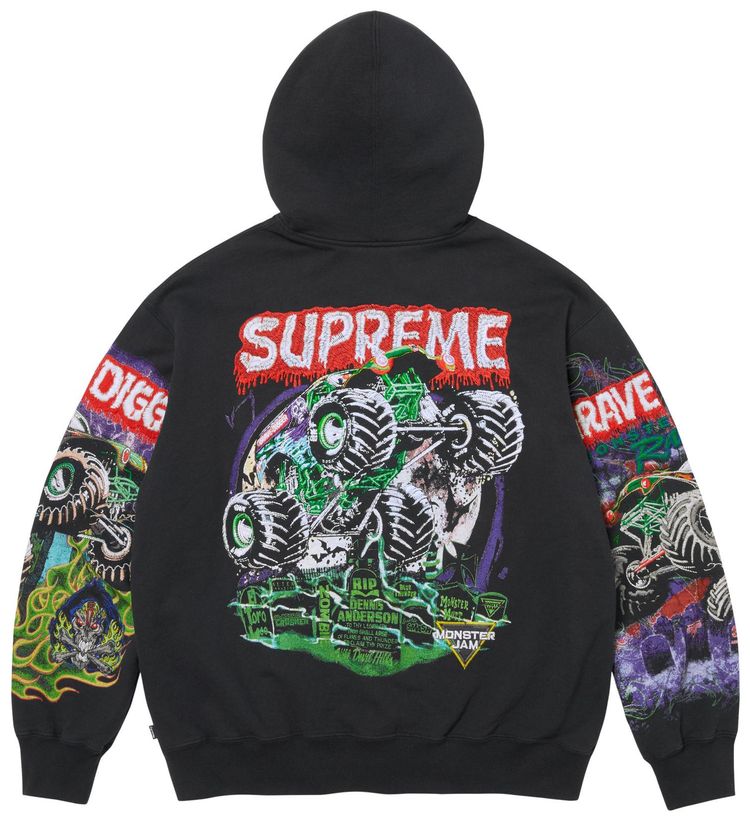 Supreme Monster Jam Grave Digger Zip Up Hooded Sweatshirt Black