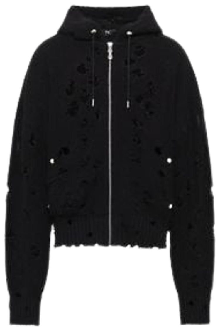 Thug Club Destroyed Knit Zip Up Hoodie Black