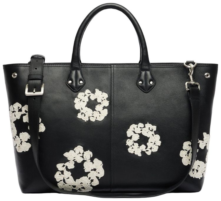 Denim Tears Cotton Wreath Leather Bag Large BlackWhite