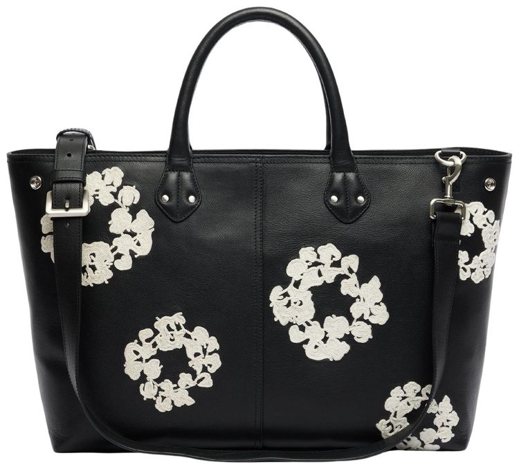 Denim Tears Cotton Wreath Leather Bag Large BlackWhite