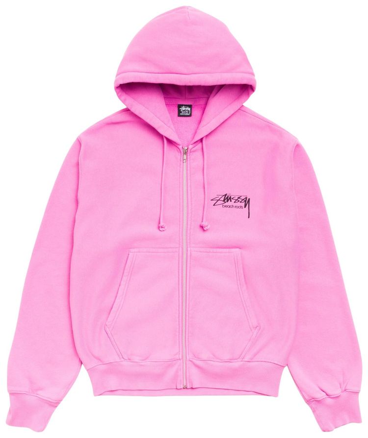 Stussy Beach Roots Zip Hoodie Garment Dyed Pink